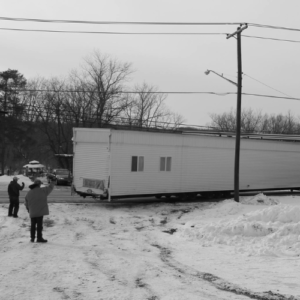 ROC FEMA trailer being delivered in winter